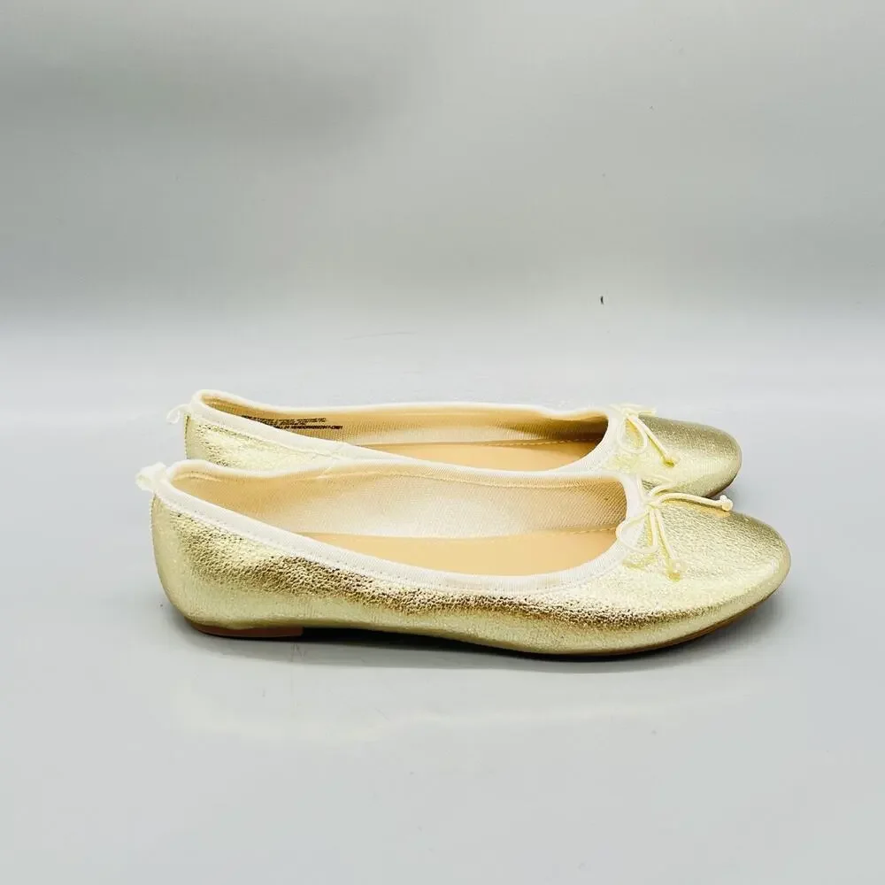 J Crew Shoes Girls 2 Gold Metallic Ballet Flats Bow Slip On Dress Casual Party